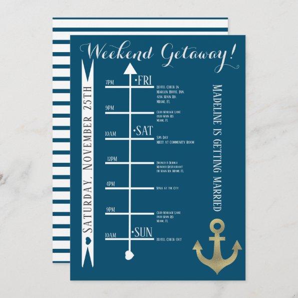 Nautical Bachelorette Weekend Getaway Foil Anchor Invitations