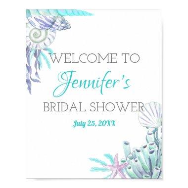 Nautical Beach Aqua Shell Bridal Shower Welcome Poster