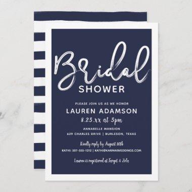 Nautical Beach Bridal Bash Shower Navy Blue Stripe Invitations