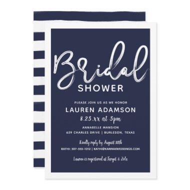 Nautical Beach Bridal Bash Shower Navy Blue Stripe Invitations