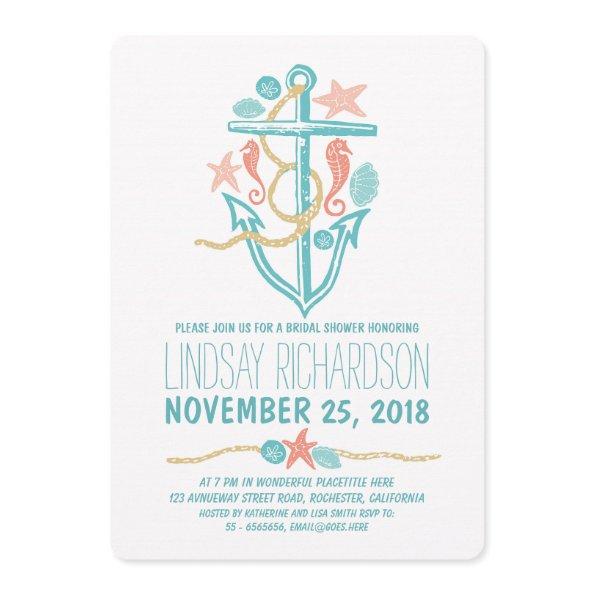 Nautical beach bridal shower invitations