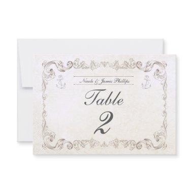 Nautical Beach Vintage Wedding Table Number Card