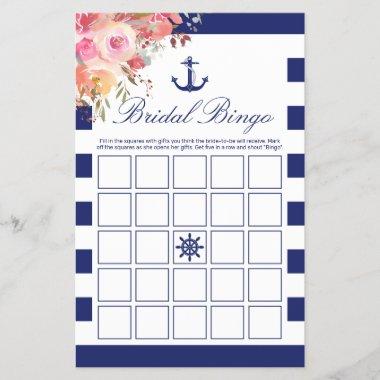 Nautical Blue Anchor Floral Bridal Bingo Game