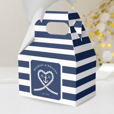 Nautical Blue Striped Heart Anchor Wedding Favor Boxes