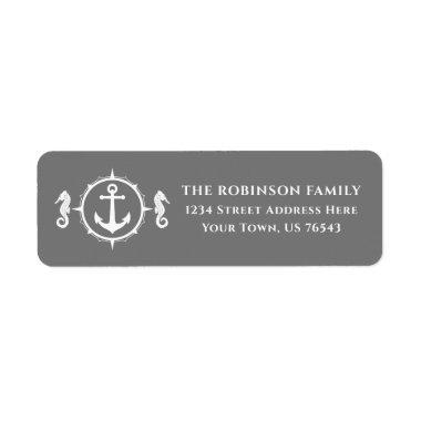 Nautical Boat Anchor Seahorse Gray Address Label