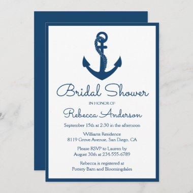 Nautical Bridal Shower Anchor Navy Blue Wedding Invitations