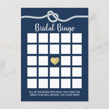 Nautical Bridal Shower Bingo Game Navy Blue Invitations