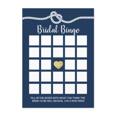 Nautical Bridal Shower Bingo Game Navy Blue Invitations