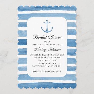 Nautical bridal shower. Blue anchor Invitations