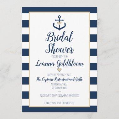Nautical Bridal Shower Invitations - Anchor - Navy