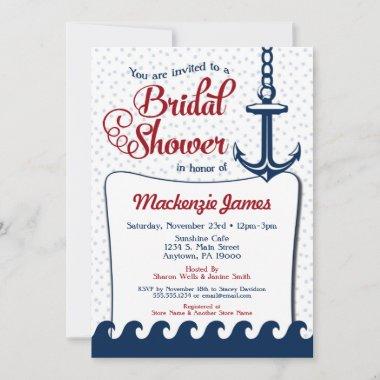 Nautical Bridal Shower Invitations Vintage Navy Red