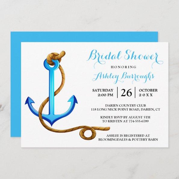 Nautical Bridal Shower Ship Anchor Blue Turquoise Invitations
