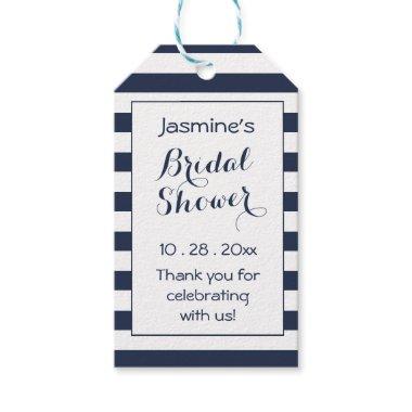 Nautical Bridal Shower Thank You Navy Blue Stripe Gift Tags