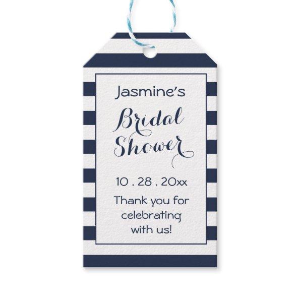Nautical Bridal Shower Thank You Navy Blue Stripe Gift Tags