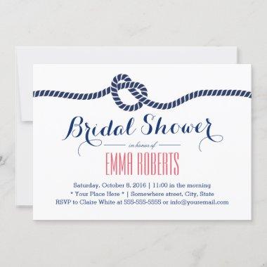 Nautical Bridal Shower Tying the Knot Navy Blue Invitations
