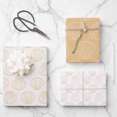 Nautical Coastal Beach Chic Gold Seashell Shell Wrapping Paper Sheets