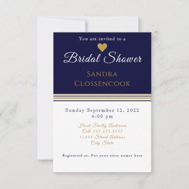 Nautical Coastal Bridal Shower Navy Blue Heart Invitations