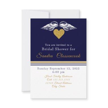 Nautical Coastal Bridal Shower Navy Blue Shells Invitations