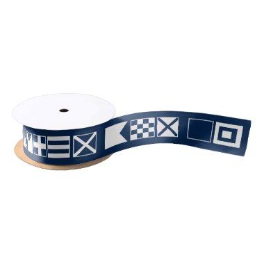 Nautical flag symbols navy blue gift ribbon spool