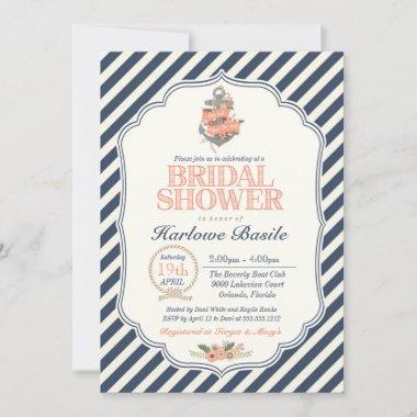 Nautical Floral Anchor Bridal Shower Invitations