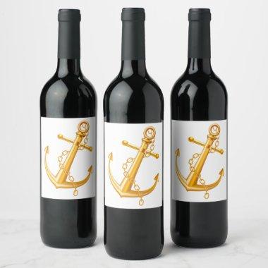 Nautical Gold Anchor Wedding Beach Summer Party Wine Label