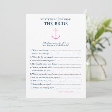 Nautical How Well Know Bride Bridal Shower Game Invitations
