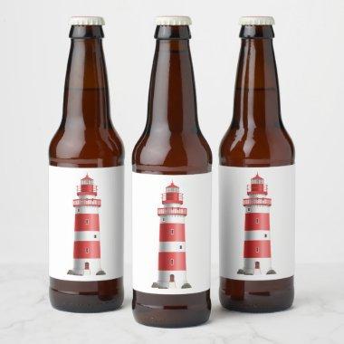 Nautical Lighthouse Beach Wedding Bridal Shower Beer Bottle Label