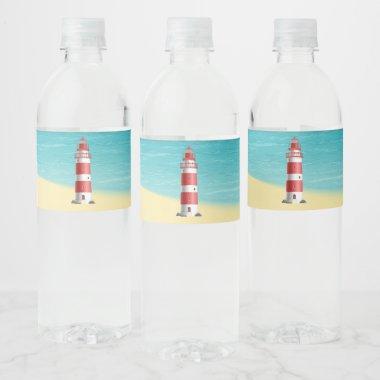 Nautical Lighthouse Beach Wedding Bridal Shower Water Bottle Label