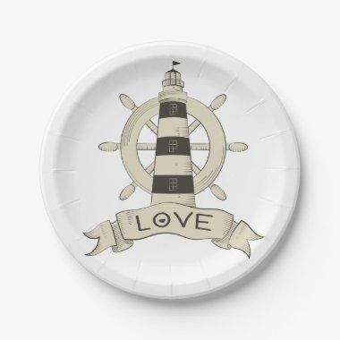 Nautical Lighthouse & Ship Wheel Wedding Party Paper Plates