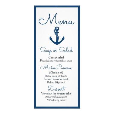 Nautical Menu Navy Blue Anchor Wedding Ocean