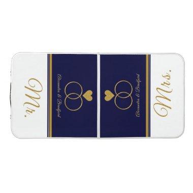 Nautical Mr Mrs Wedding navy gold rings heart Beer Pong Table