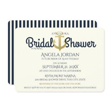 Nautical Navy and Gold Anchor Bridal Shower Invitations