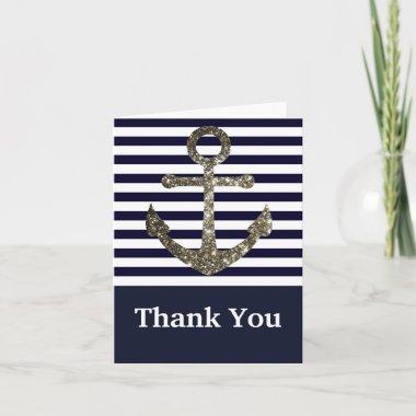 Nautical Navy and White Anchor Thank You Invitations