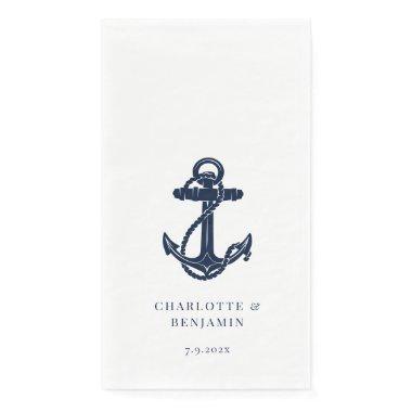 Nautical Navy Blue Anchor Coastal Wedding Paper Guest Towels