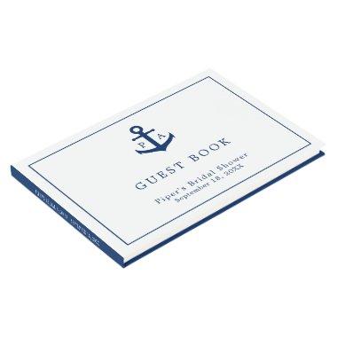Nautical Navy Blue Anchor Monogram Bridal Shower Guest Book
