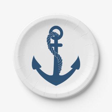 Nautical Navy Blue Ship Anchor Wedding Beach Paper Plates