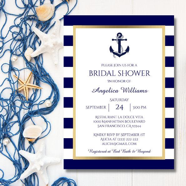 Nautical Navy Blue/White Bridal Shower Invitations