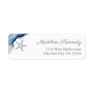 Nautical Navy Blue & White Starfish Return Address Label