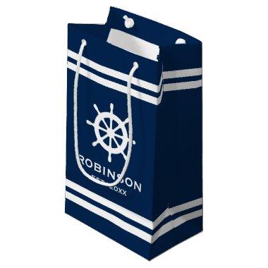 Nautical navy blue & white stripe wedding gift bag