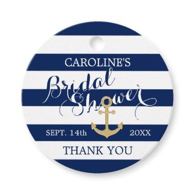 Nautical Navy Blue White Stripes Bridal Shower Favor Tags