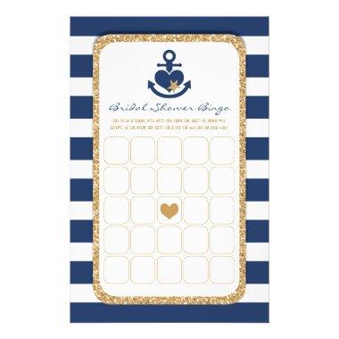 Nautical Navy & Gold Bridal Shower Bingo Flyer