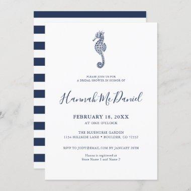 Nautical Navy Seahorse Bridal Shower Invitations