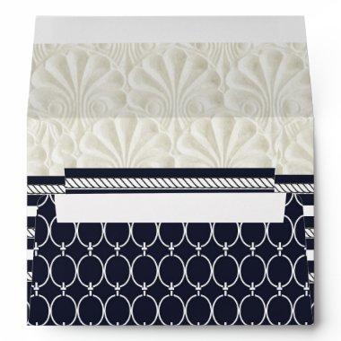 Nautical Navy & White Elegant Beach Wedding Envelope