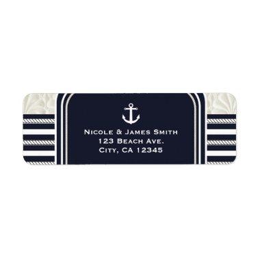 Nautical Navy & White Elegant Beach Wedding Label