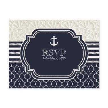 Nautical Navy & White Elegant Beach Wedding RSVP Invitation Post