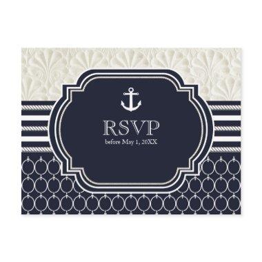 Nautical Navy & White Elegant Beach Wedding RSVP Invitation PostInvitations