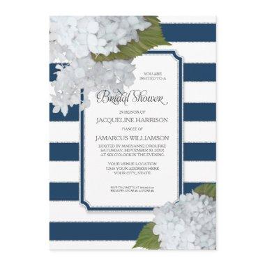 Nautical Navy White Hydrangea Modern Bridal Shower Invitations