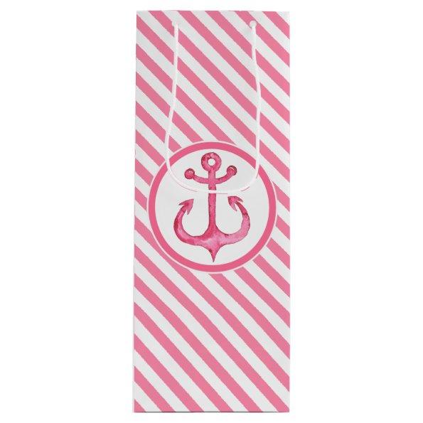 Nautical Pink Anchor Striped Gift Bag
