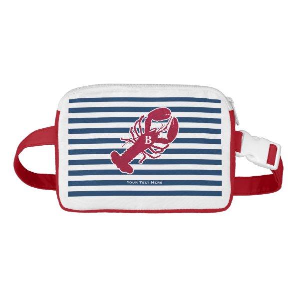 Nautical Red Lobster Monogram Blue White Stripe Waist Bag