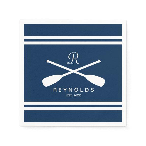 Nautical rowing oars navy blue and white wedding napkins